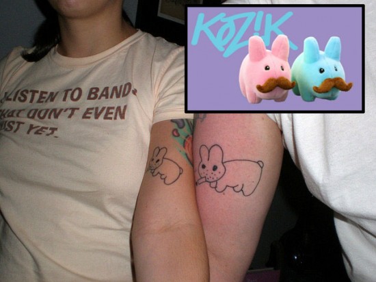 Tattoos inspired by art: Labbits by Frank Kozik. Flesh canvases by Kevin and his wife.