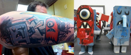 Tattoos inspired by art: Helpercentaurephunt by Tim Biskup & Amanda Visell. Tattoo by Hannah Aitchison (Chicago). Flesh canvas by Ron.