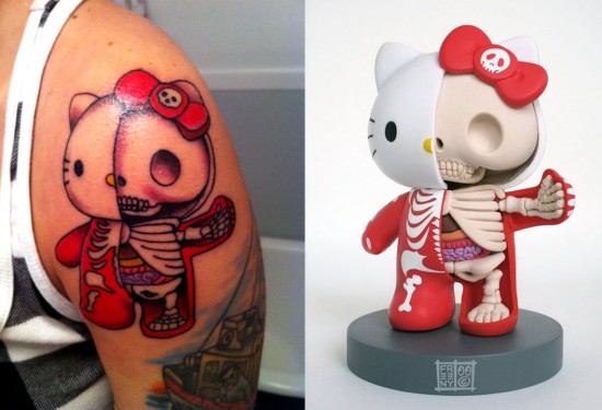 Tattoos inspired by art: Dissected Hello Kitty by Jason Freeny. Tattoo by Josh Fallon @ Big Top Tattoo (Utica, MI). Flesh canvas by Jessica.