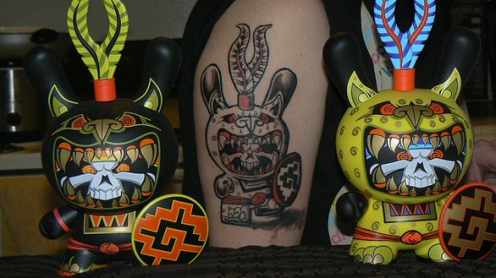 Tattoos inspired by art: Jaguar Warrior Dunny by Jesse Hernandez. Flesh canvas by Vik.