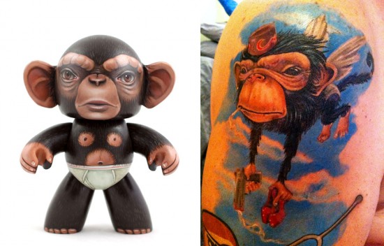 Tattoos inspired by art: Monkey by Ken Keirns. Tattoo by Hannah Aitchison (Chicago). Flesh canvas by Ron.