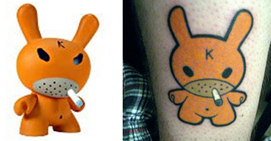Tattoos inspired by art: Hate Dunny by Frank Kozik. Flesh canvas by Jeff.