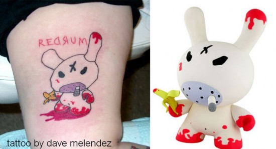 Tattoos inspired by art: Redrum Dunny by Frank Kozik. Tattoo by Dave Melendez.