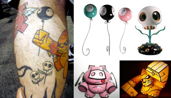 Tattoos inspired by art: Characters by Joe Ledbetter and Tara McPherson.