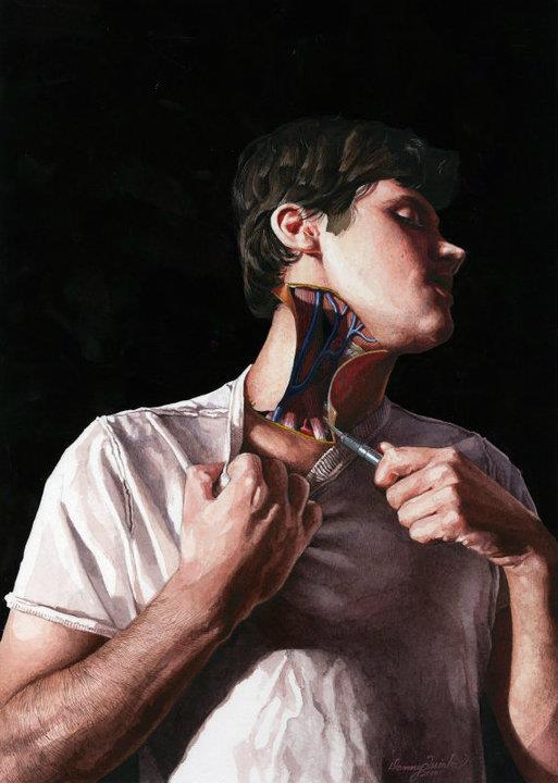 "Skinned Neck" Anatomical Self-Dissections in Watercolor © Danny Quirk