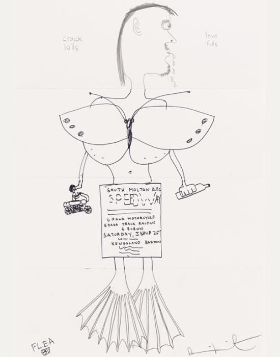 Exquisite Corpse sketch by Damien Hirst and Flea