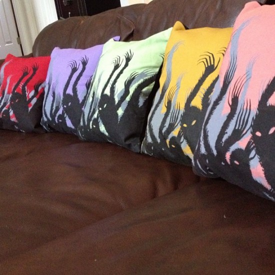 A rainbow of Lurker pillows by Skinner and @colorinkbook