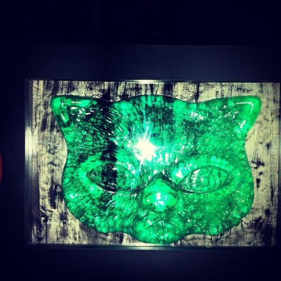 Green resin Face, in memory of a great cat/friend by @jay222toy