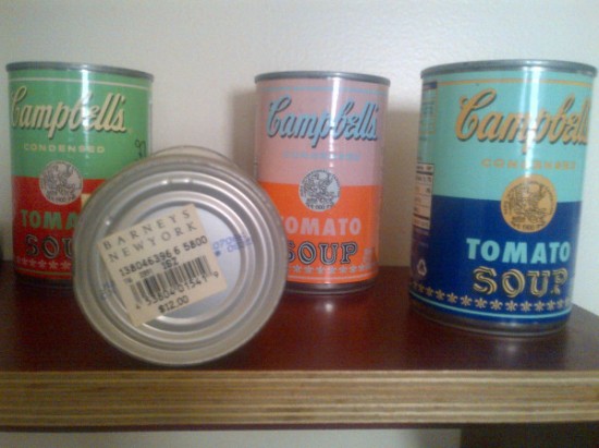 Andy Warhol x Campbell's soup cans from Barneys. Photo by Gary Baseman.