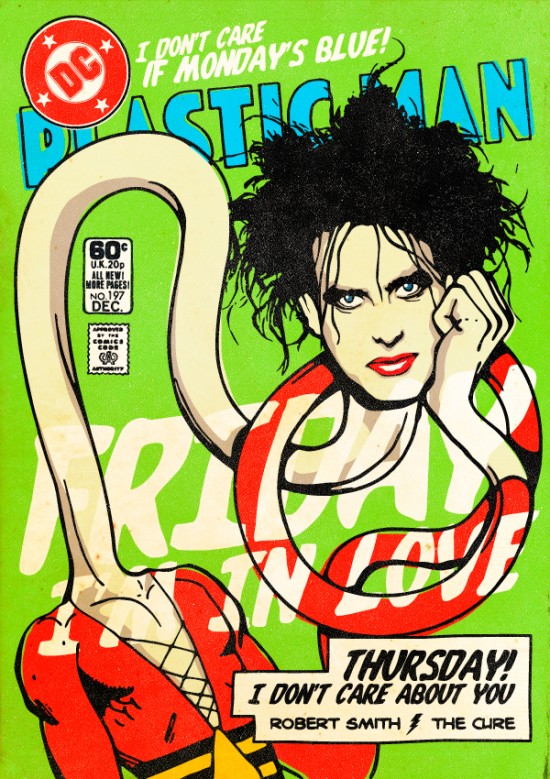 Robert Smith of The Cure as Plasticman. Post-punk Superheroes by Butcher Billy.