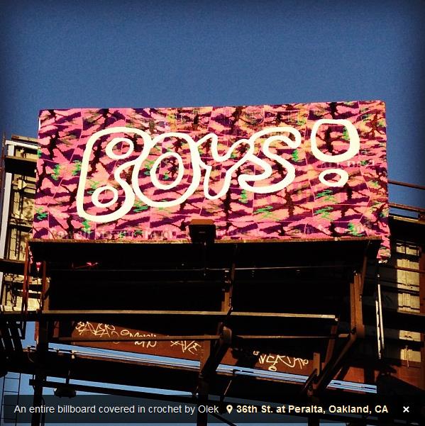 Olek crocheted billboard in Oakland